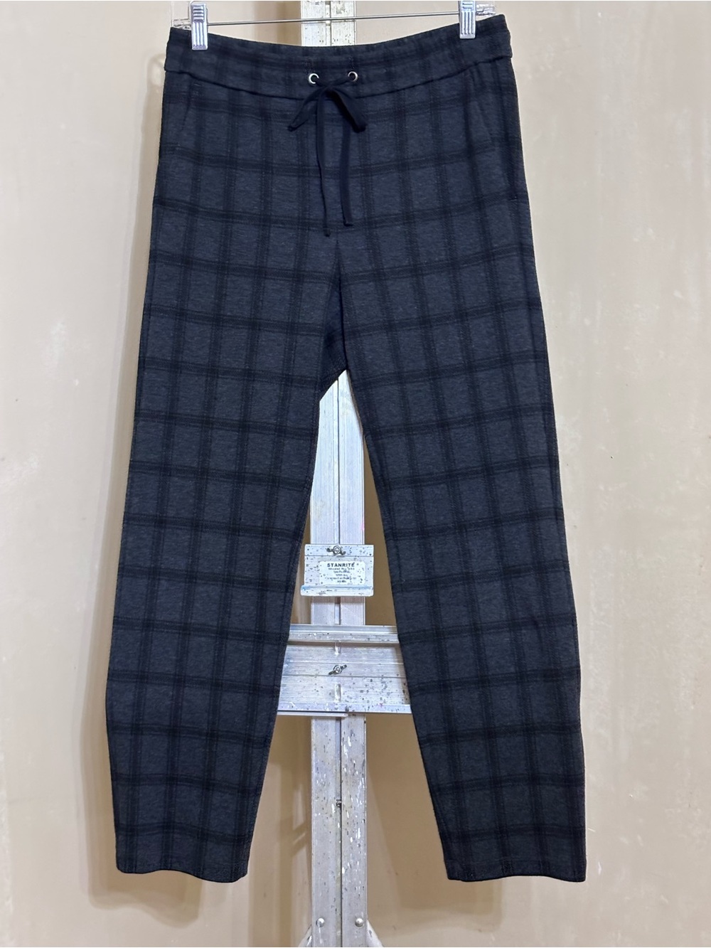 LOFT Gray Plaid Drawstring Straight Leg Pants - Size S Career Casual
